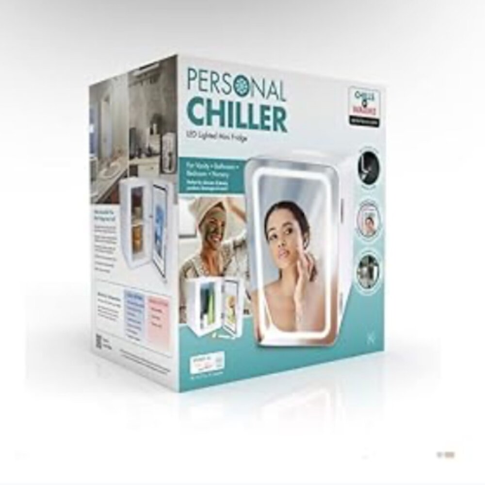 Personal Chiller LED Lighted Mini Fridge with Mirror Door Chill or Warm